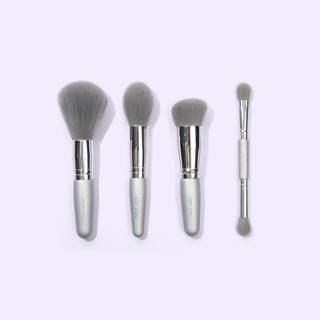 Travel Portable Makeup Brush Set - Mini 4 in 1 Face Powder Foundation  Blending Bronzer Brushes, Lip Brush, Highlight Brush, Eyeshadow Brush