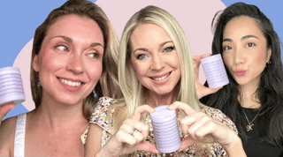 Three women happily holding up their Subtl Beauty Starter Stak that's the best travel size makeup