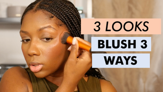 Image of Niara applying Subtl Beauty's Stackable makeup blush with the title "3 looks- blush 3 ways" 
